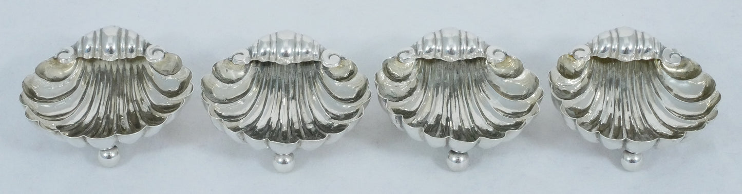 Antique Victorian 1896 Set 4 Sterling Silver Shell Butter Soap Dish Bowls Plates