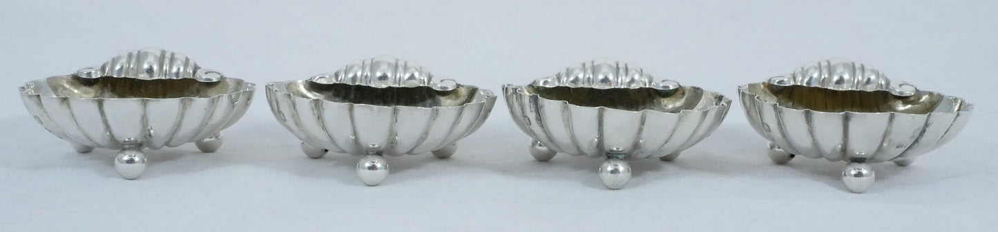 Antique Victorian 1896 Set 4 Sterling Silver Shell Butter Soap Dish Bowls Plates