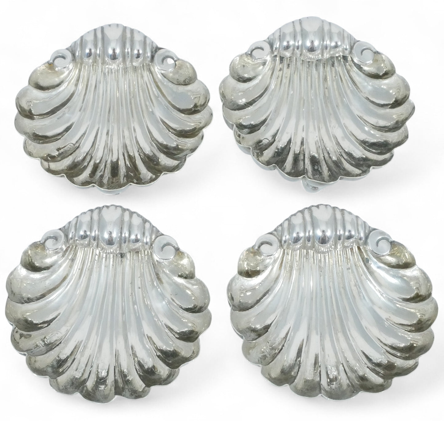 Antique Victorian 1896 Set 4 Sterling Silver Shell Butter Soap Dish Bowls Plates