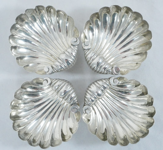 Antique Victorian 1896 Set 4 Sterling Silver Shell Butter Soap Dish Bowls Plates