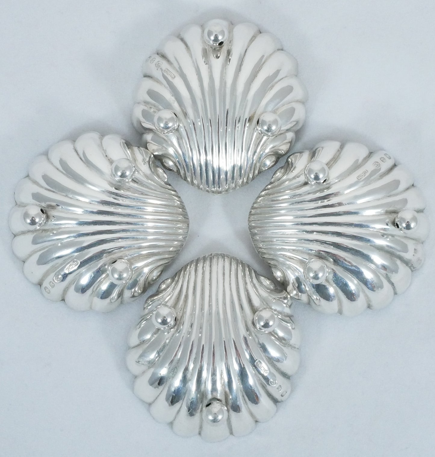 Antique Victorian 1896 Set 4 Sterling Silver Shell Butter Soap Dish Bowls Plates