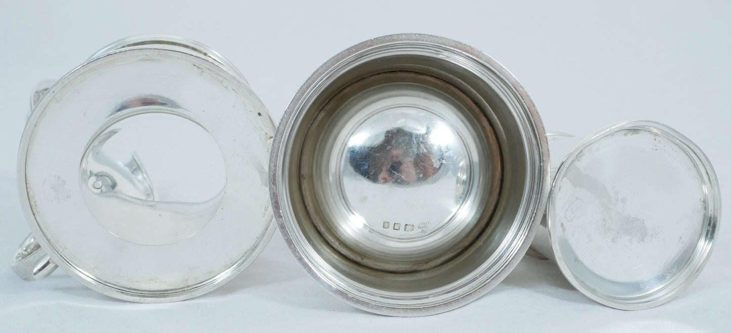Antique Art Deco 1926 Sterling Silver Cruet Set Salt Cellar Pepper Mustard Pot