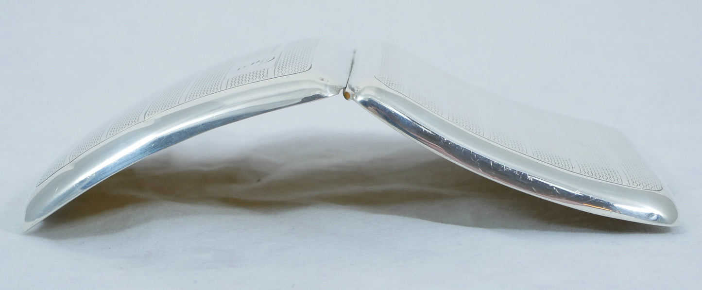 Antique Art Deco 1938 Sterling Silver Cigarette Card Case Hip Curve Engine Turn
