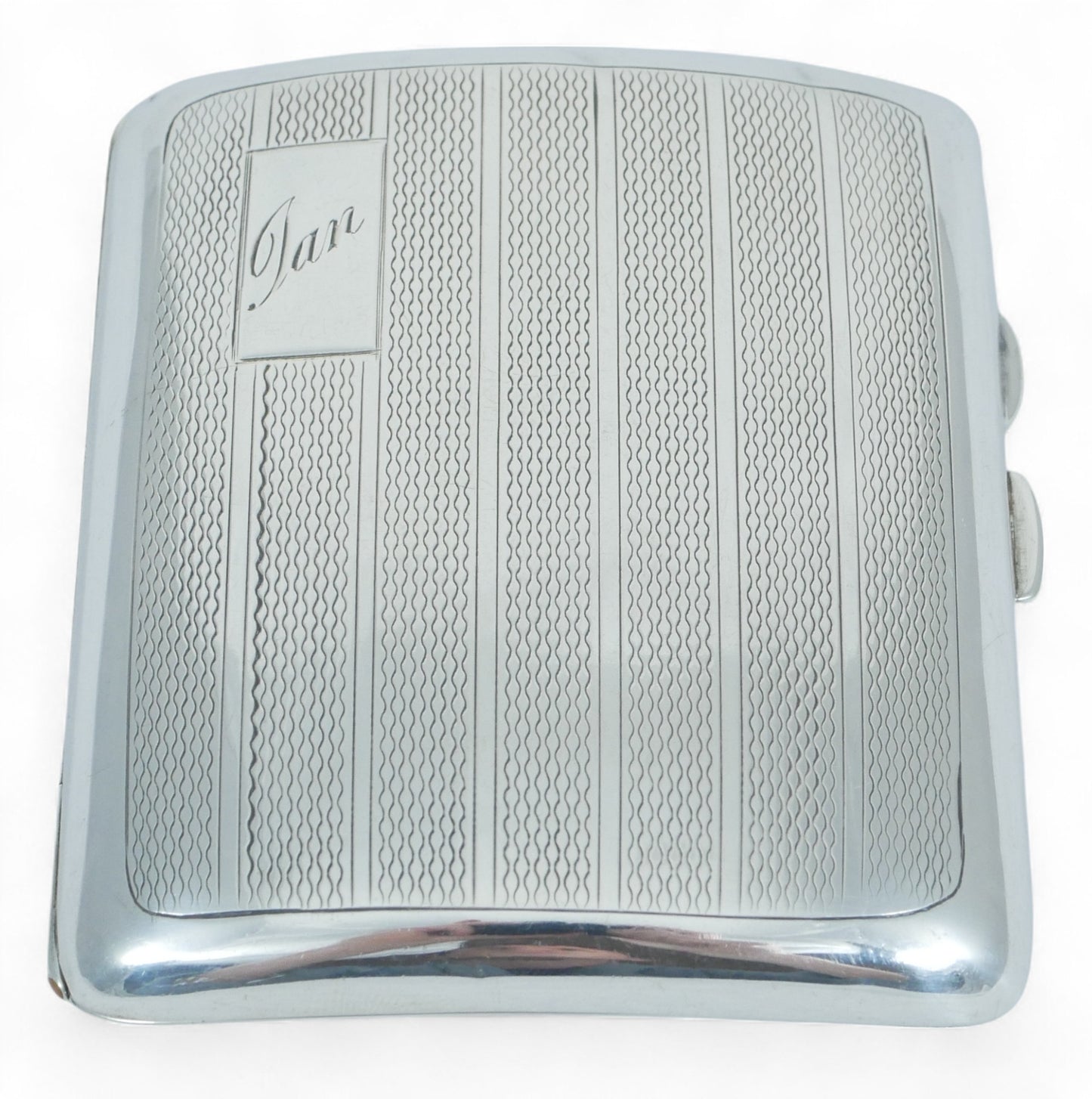 Antique Art Deco 1938 Sterling Silver Cigarette Card Case Hip Curve Engine Turn