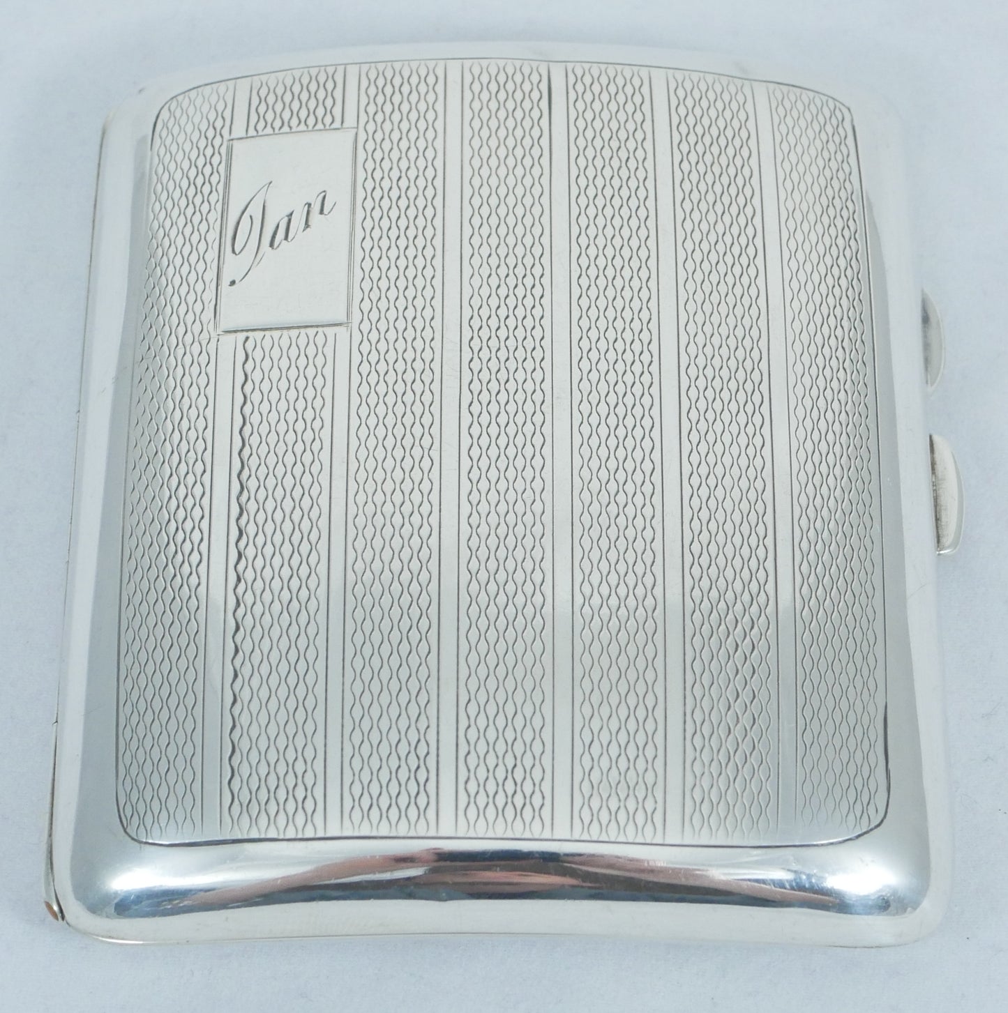 Antique Art Deco 1938 Sterling Silver Cigarette Card Case Hip Curve Engine Turn