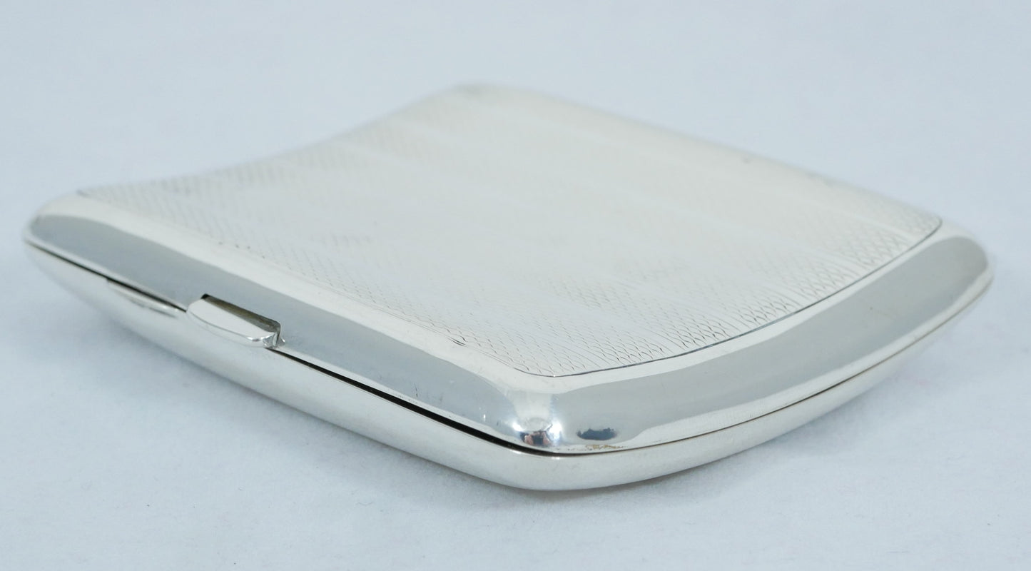 Antique Art Deco 1938 Sterling Silver Cigarette Card Case Hip Curve Engine Turn
