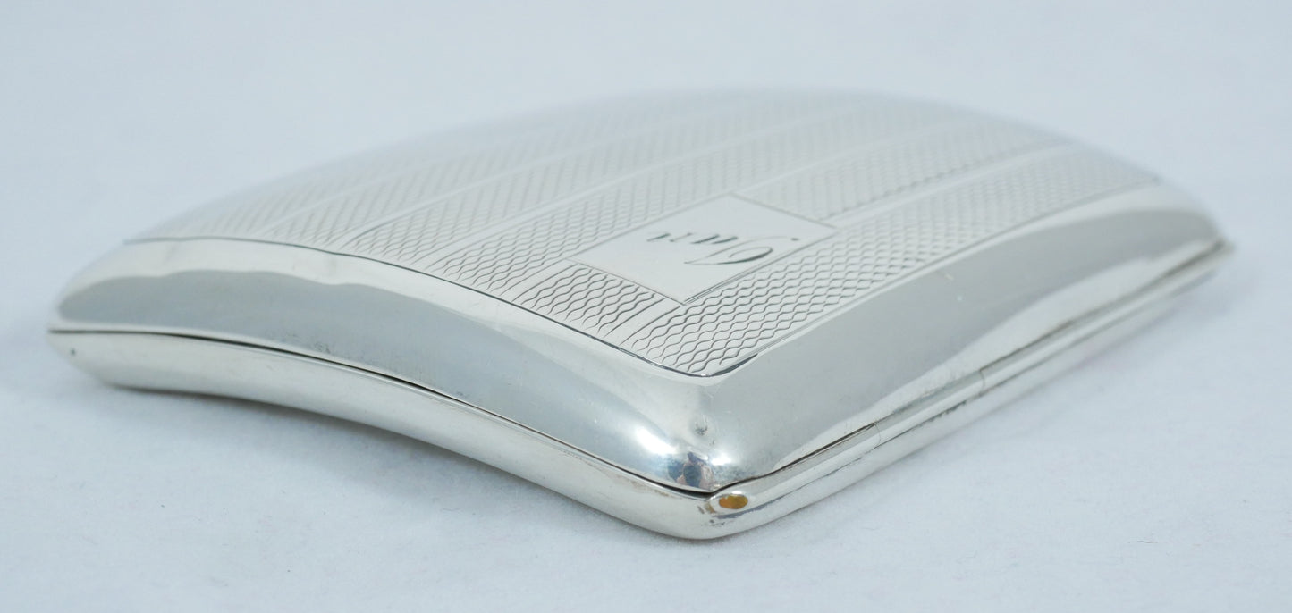 Antique Art Deco 1938 Sterling Silver Cigarette Card Case Hip Curve Engine Turn