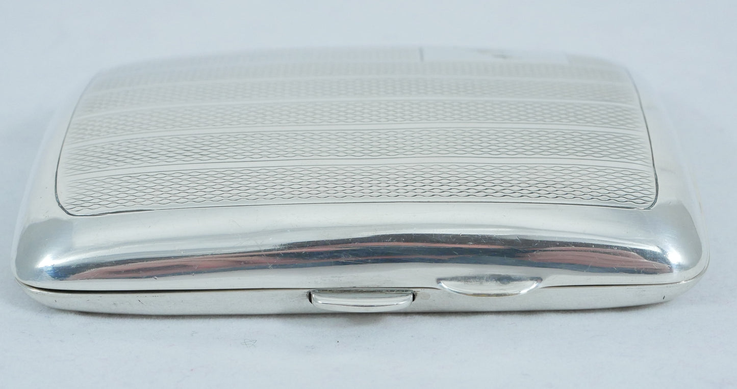Antique Art Deco 1938 Sterling Silver Cigarette Card Case Hip Curve Engine Turn