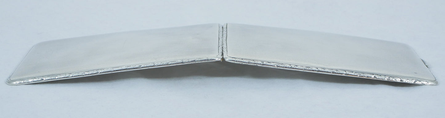 Antique Art Deco 1925 Large Sterling Silver Cigarette Card Case Engine Turned
