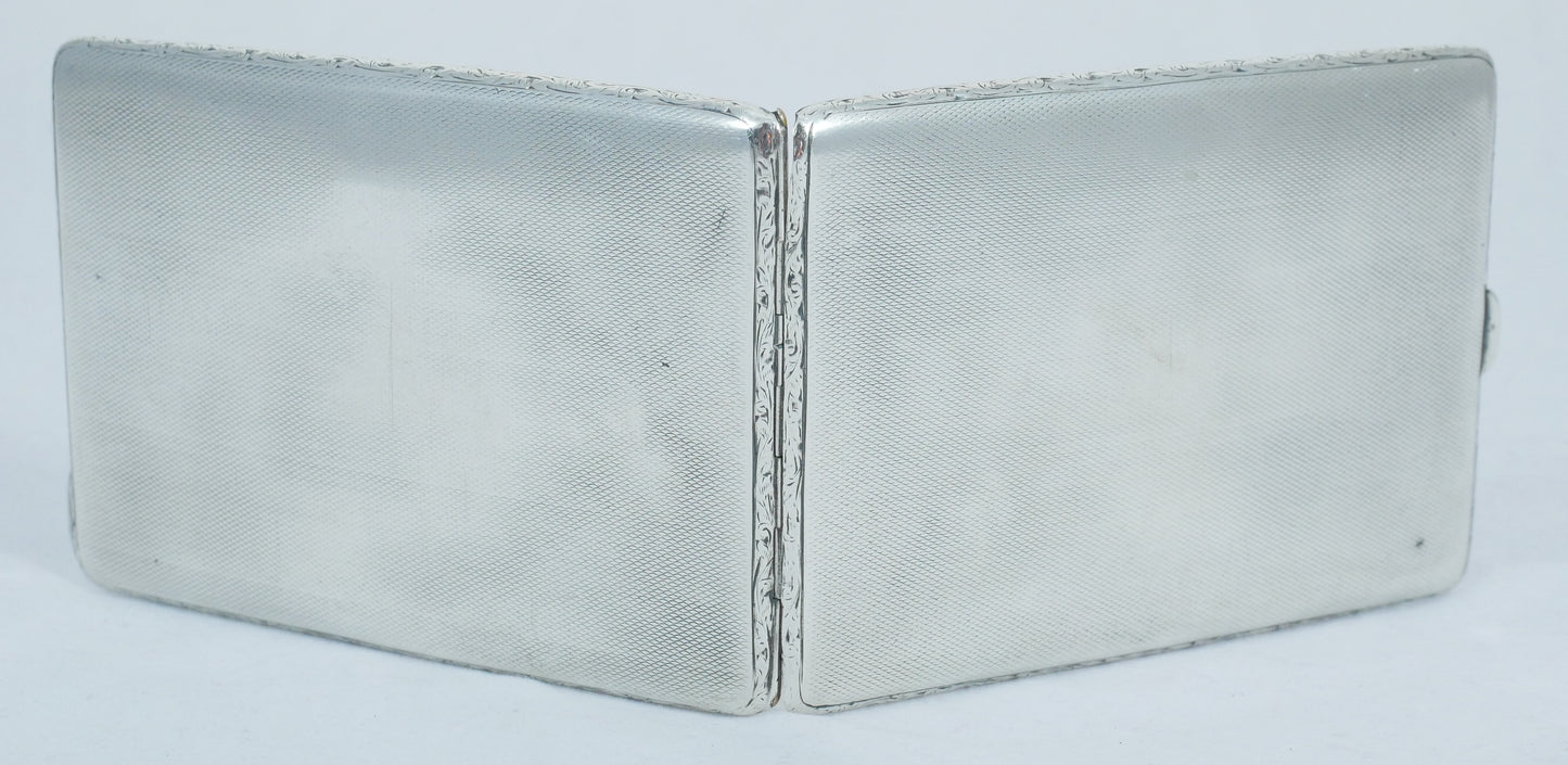 Antique Art Deco 1925 Large Sterling Silver Cigarette Card Case Engine Turned