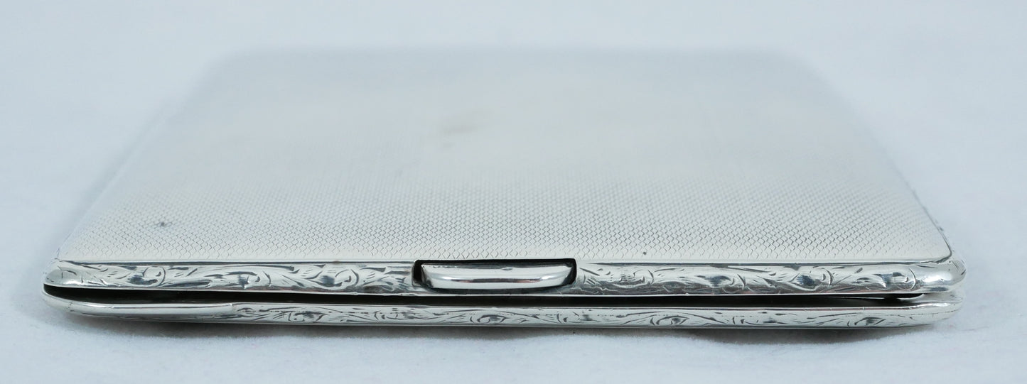 Antique Art Deco 1925 Large Sterling Silver Cigarette Card Case Engine Turned