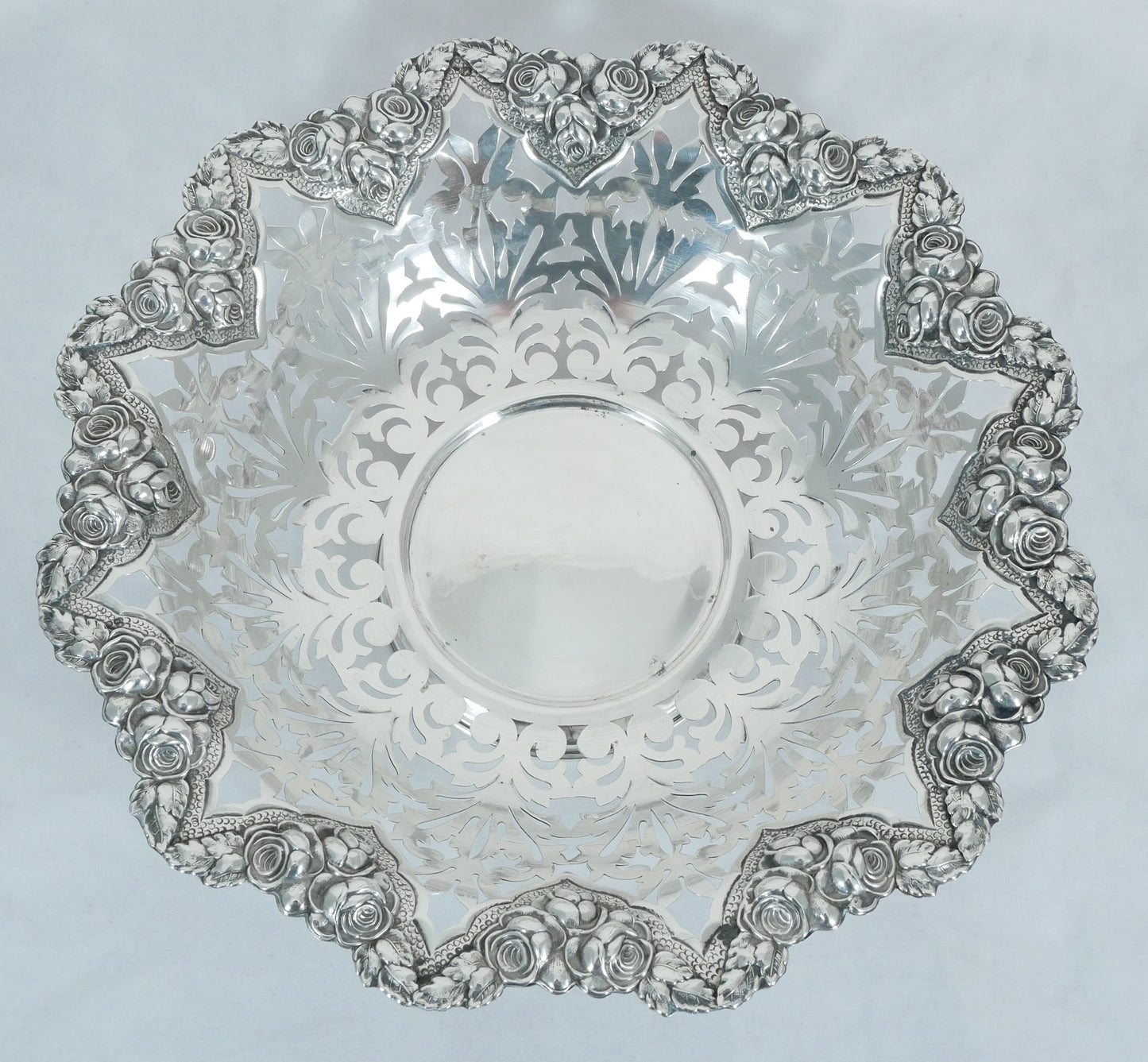 Antique Portuguese Solid 833 Silver Large 28cm Fruit Serving Bowl Dish Sterling