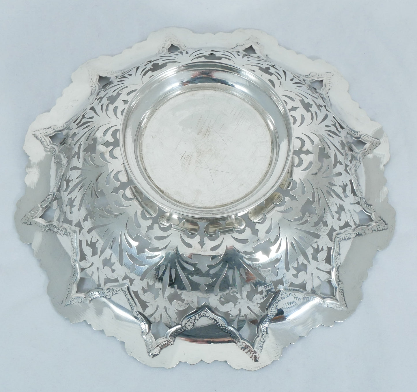 Antique Portuguese Solid 833 Silver Large 28cm Fruit Serving Bowl Dish Sterling