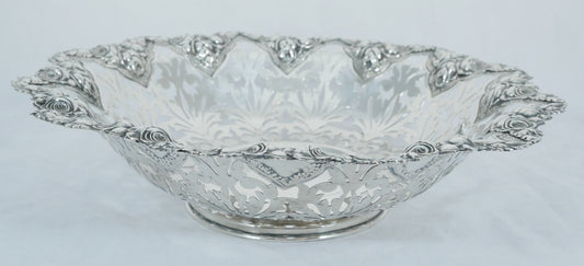 Antique Portuguese Solid 833 Silver Large 28cm Fruit Serving Bowl Dish Sterling