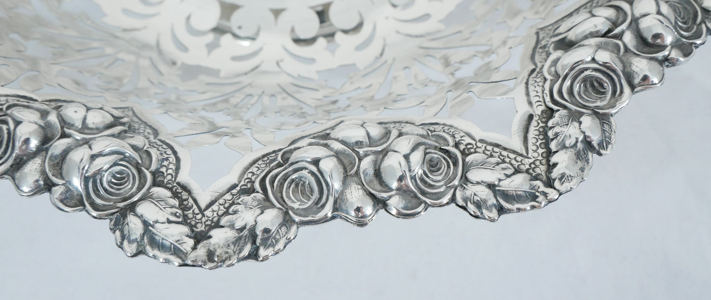 Antique Portuguese Solid 833 Silver Large 28cm Fruit Serving Bowl Dish Sterling