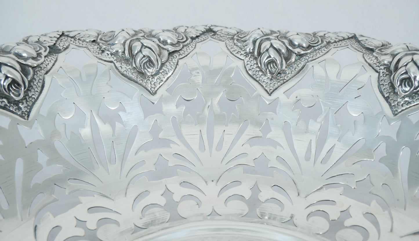 Antique Portuguese Solid 833 Silver Large 28cm Fruit Serving Bowl Dish Sterling