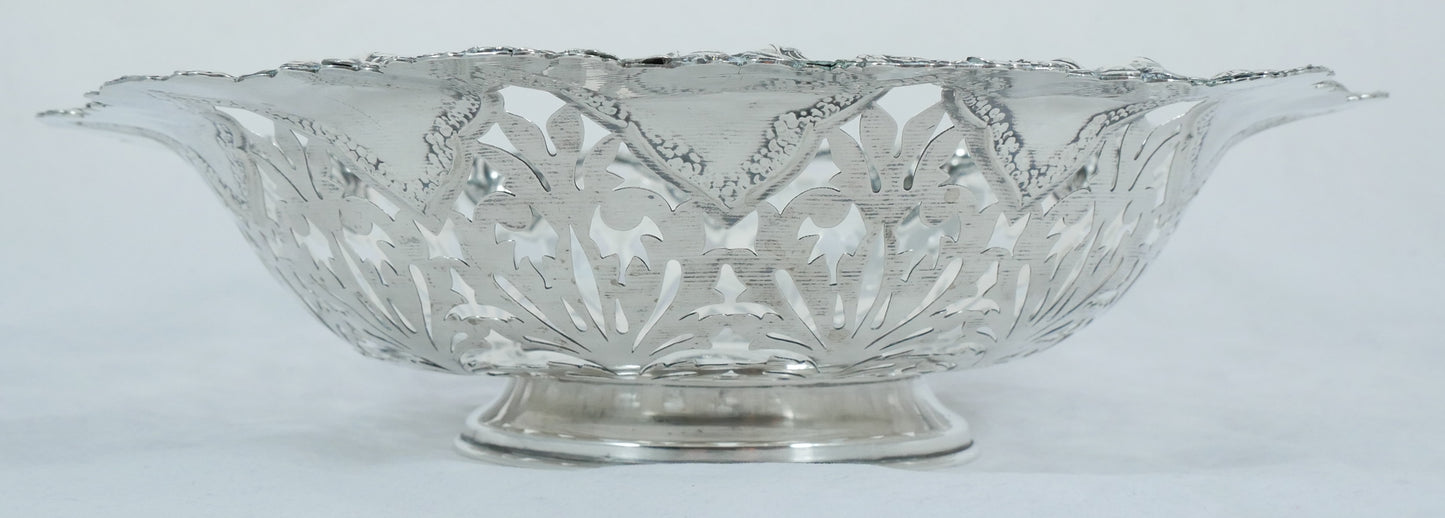 Antique Portuguese Solid 833 Silver Large 28cm Fruit Serving Bowl Dish Sterling