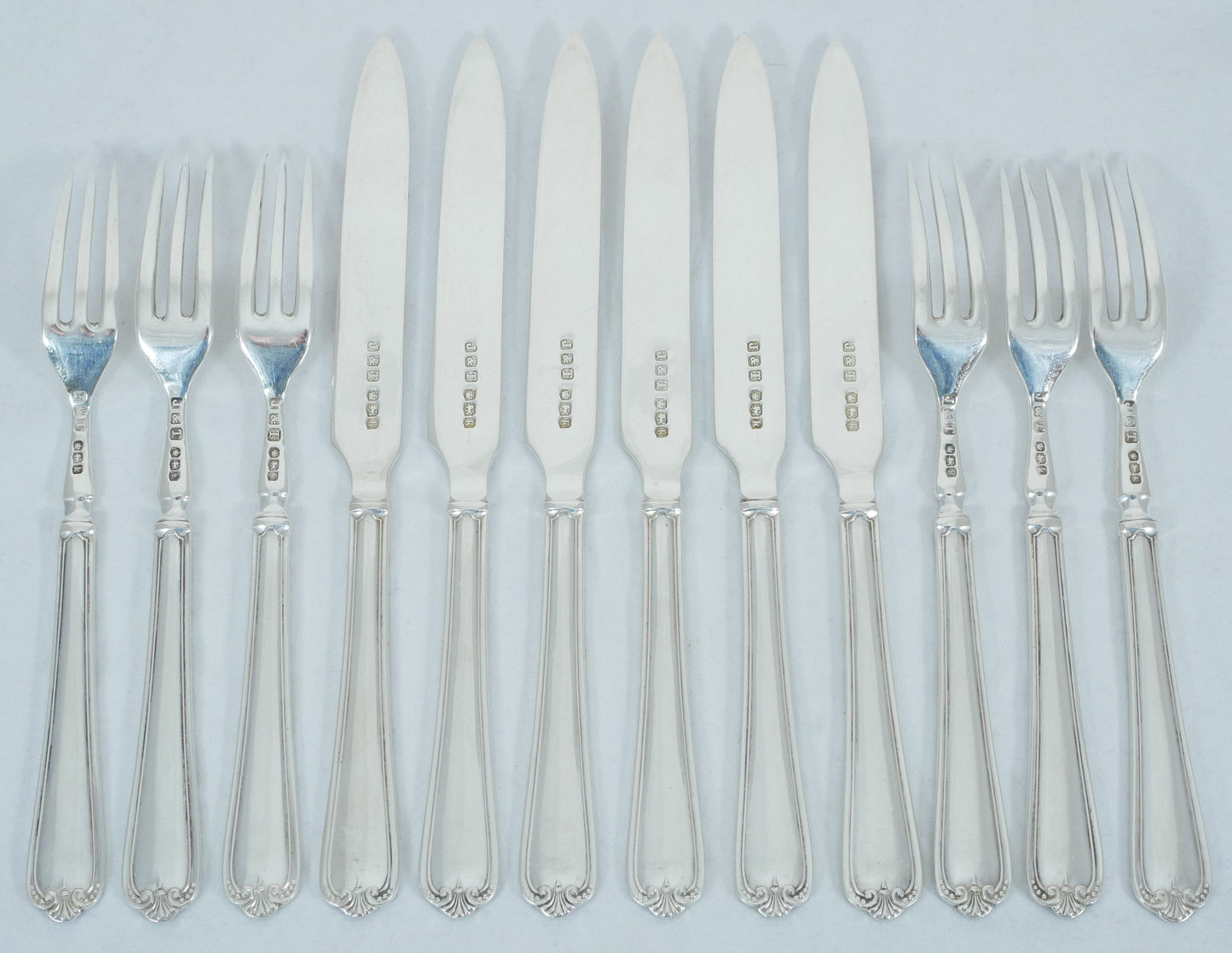 Antique Art Deco 1927 12pc Jesmond Sterling Silver Fruit Dessert Cutlery Set