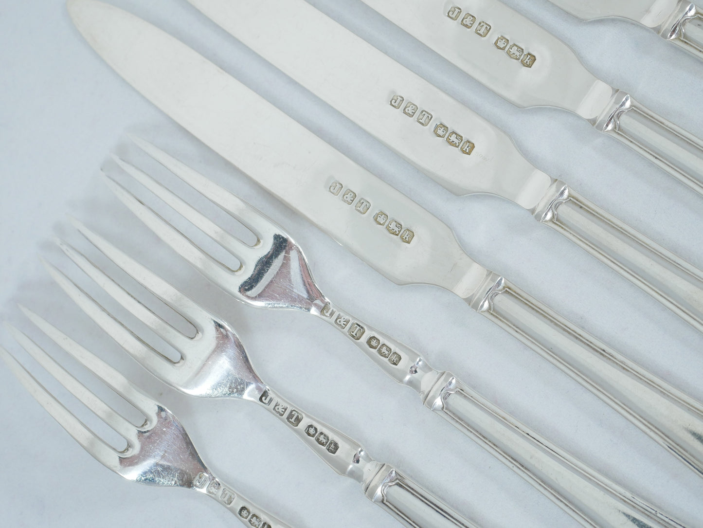 Antique Art Deco 1927 12pc Jesmond Sterling Silver Fruit Dessert Cutlery Set