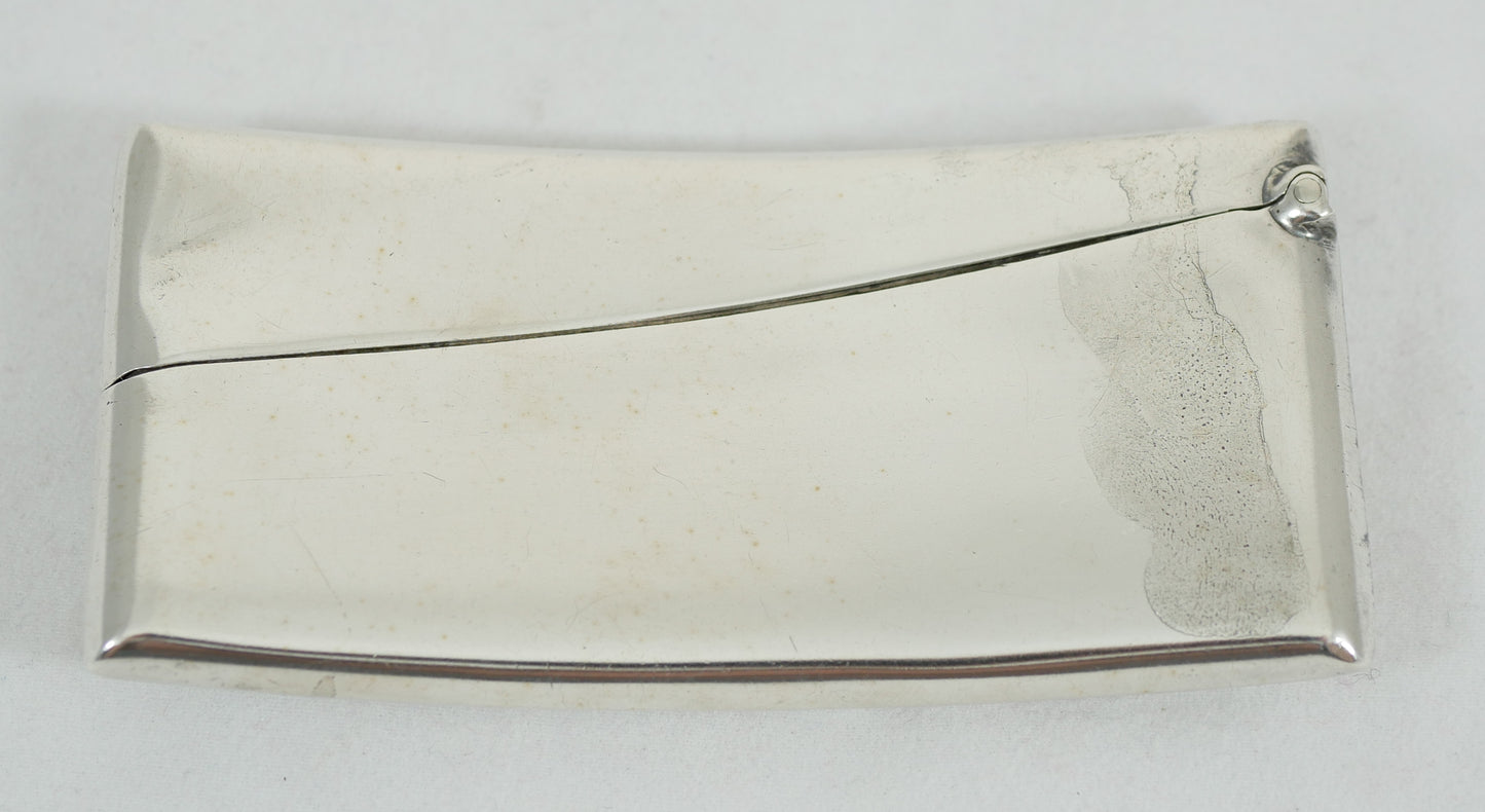 Antique Edwardian 1919 Sterling Silver Hip Shape Card Case No Monogram Curved
