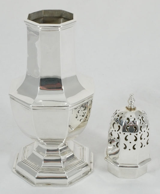 Antique Edwardian 1907 Large Sterling Silver Sugar Caster Muffineer Octagonal MW