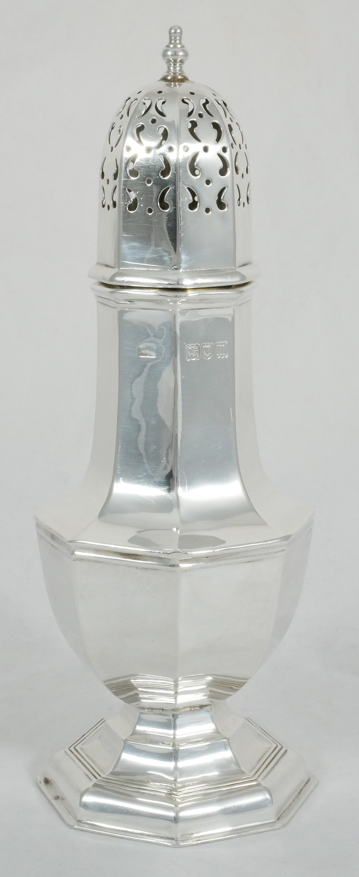 Antique Edwardian 1907 Large Sterling Silver Sugar Caster Muffineer Octagonal MW