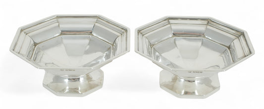 Antique Edwardian 1907 Pair of Octagonal Bon Bon Dishes Nut Sweet Bowls Comports