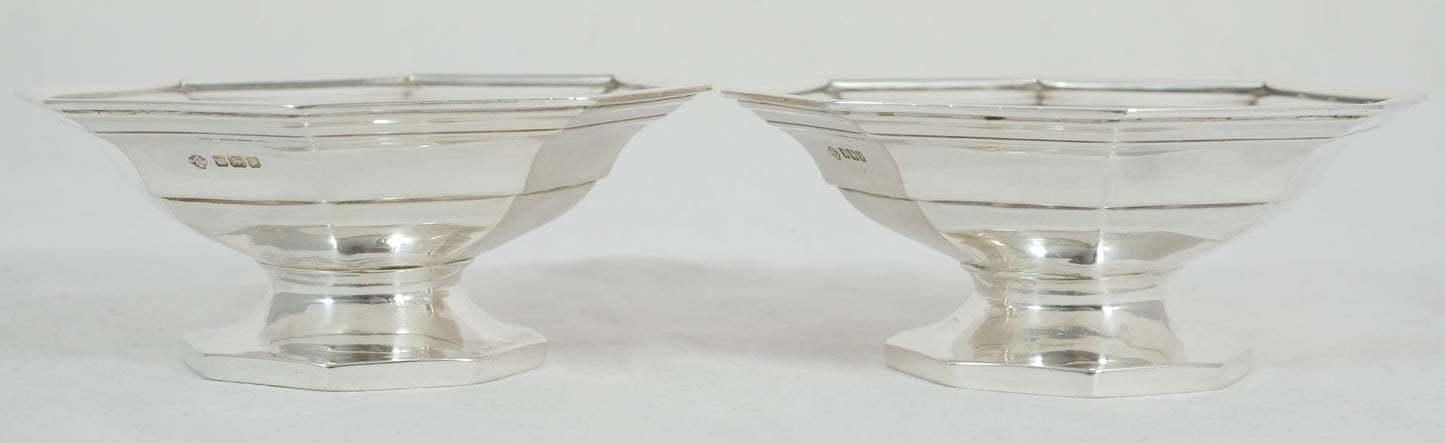 Antique Edwardian 1907 Pair of Octagonal Bon Bon Dishes Nut Sweet Bowls Comports
