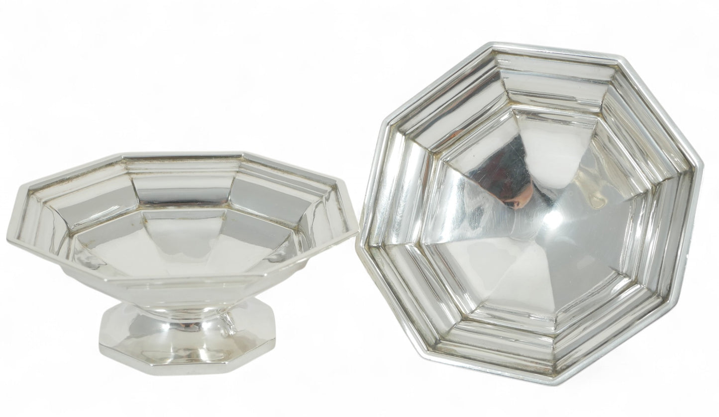 Antique Edwardian 1907 Pair of Octagonal Bon Bon Dishes Nut Sweet Bowls Comports