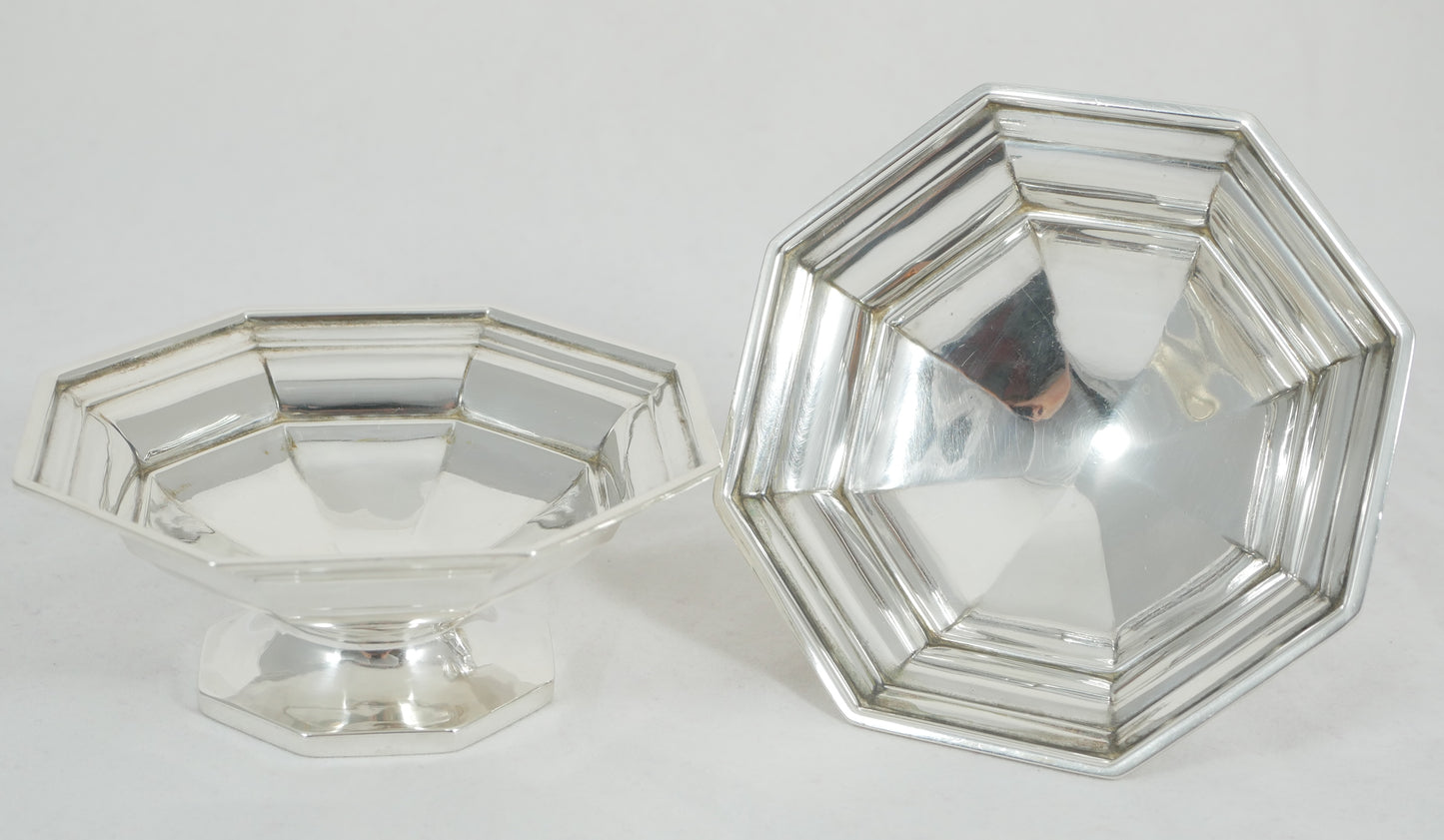 Antique Edwardian 1907 Pair of Octagonal Bon Bon Dishes Nut Sweet Bowls Comports