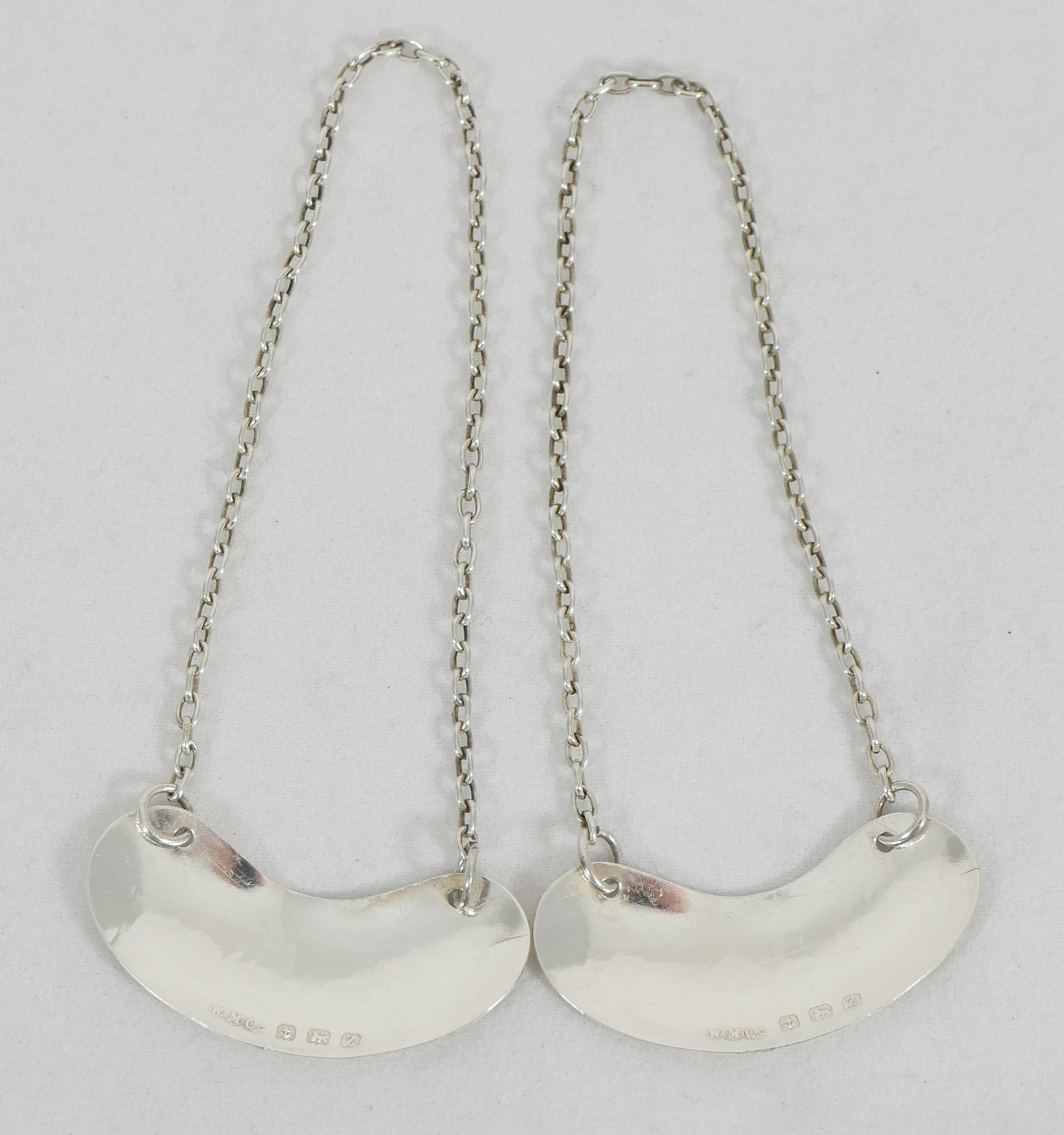 Antique Art Deco 1924 Pair Sterling Silver Whisky Noggins & Decanter Labels Tags