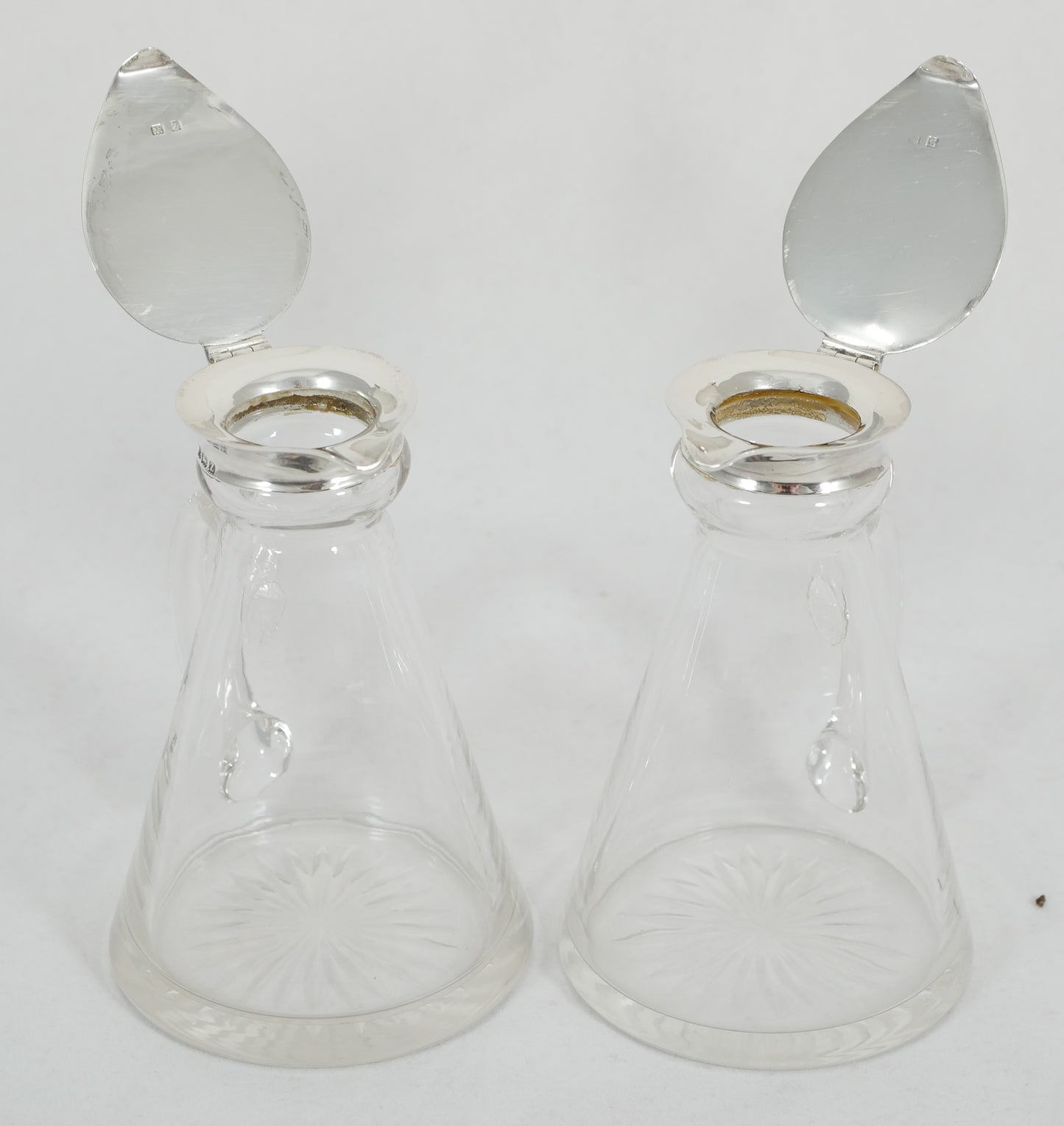 Antique Art Deco 1924 Pair Sterling Silver Whisky Noggins & Decanter Labels Tags