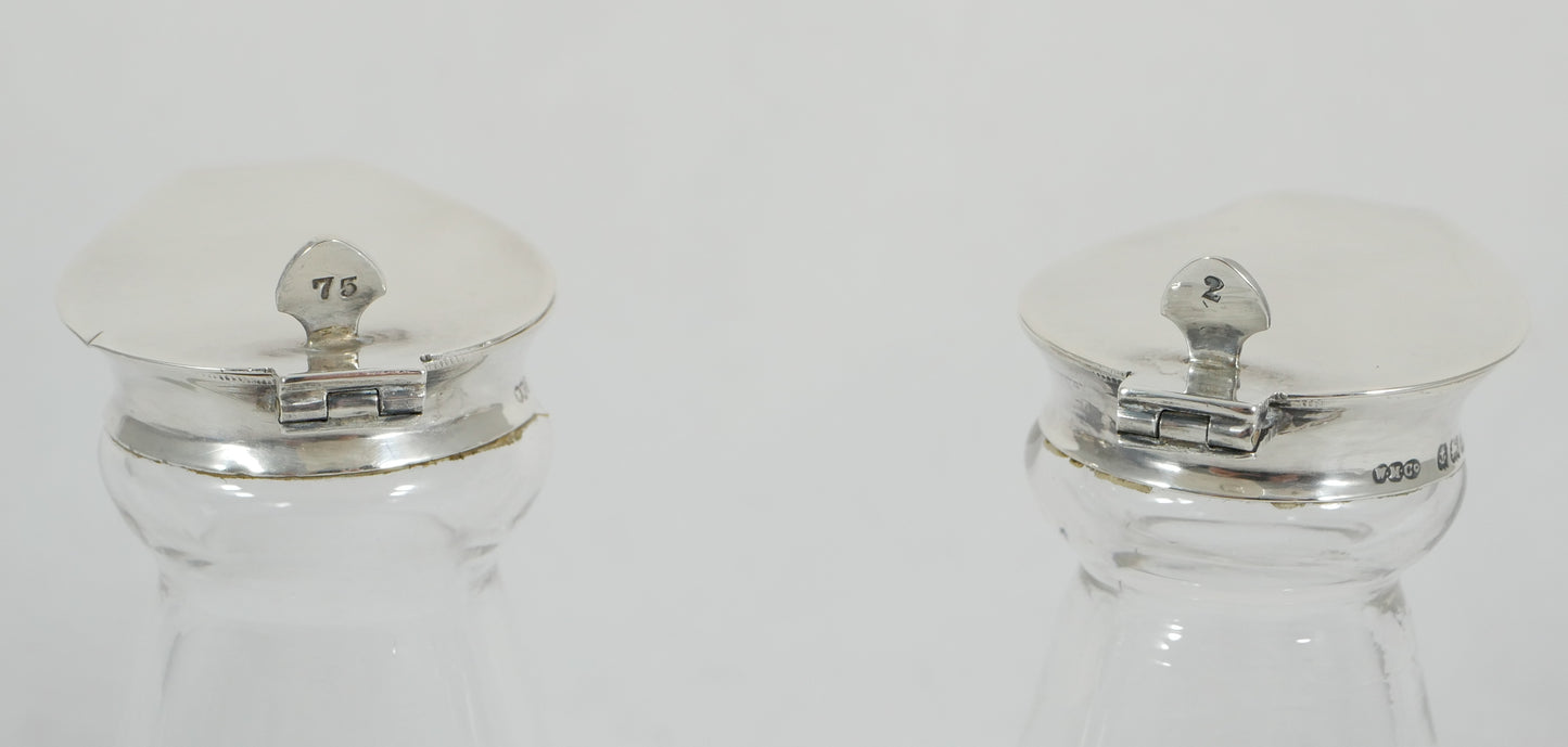 Antique Art Deco 1924 Pair Sterling Silver Whisky Noggins & Decanter Labels Tags