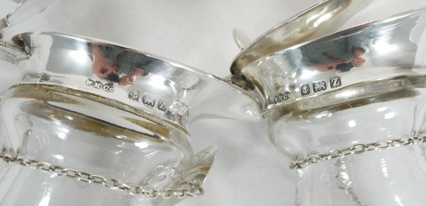 Antique Art Deco 1924 Pair Sterling Silver Whisky Noggins & Decanter Labels Tags