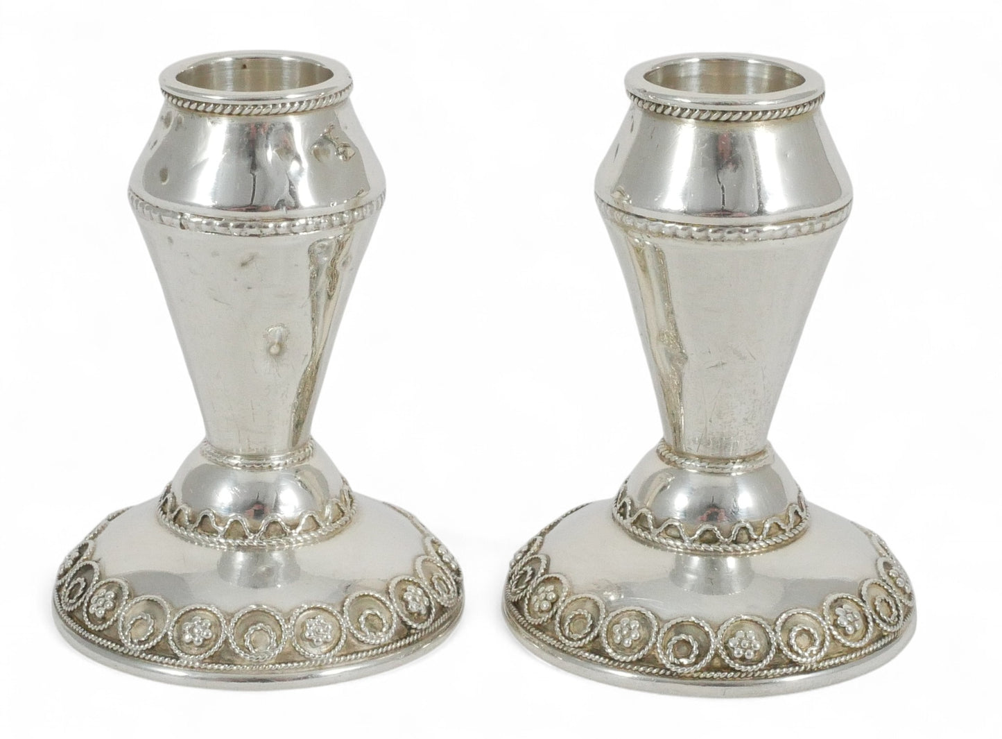 Vintage Pair of Zadok Arts Israel Sterling Silver Small Candlesticks Candle Set