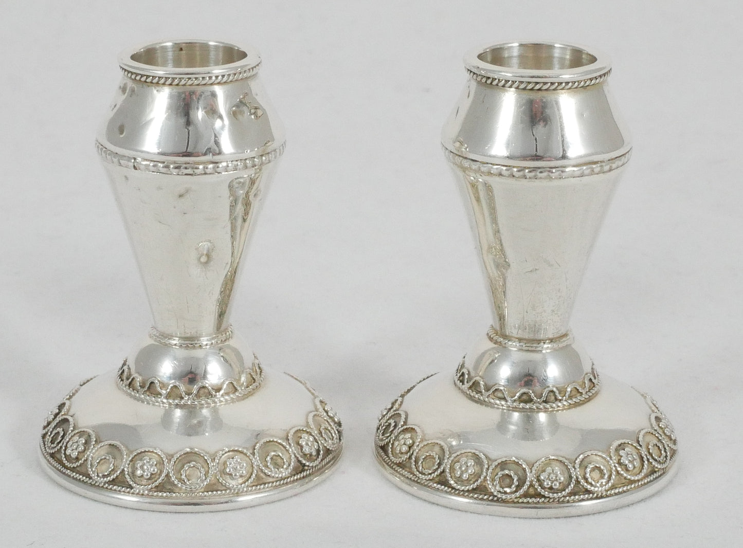 Vintage Pair of Zadok Arts Israel Sterling Silver Small Candlesticks Candle Set