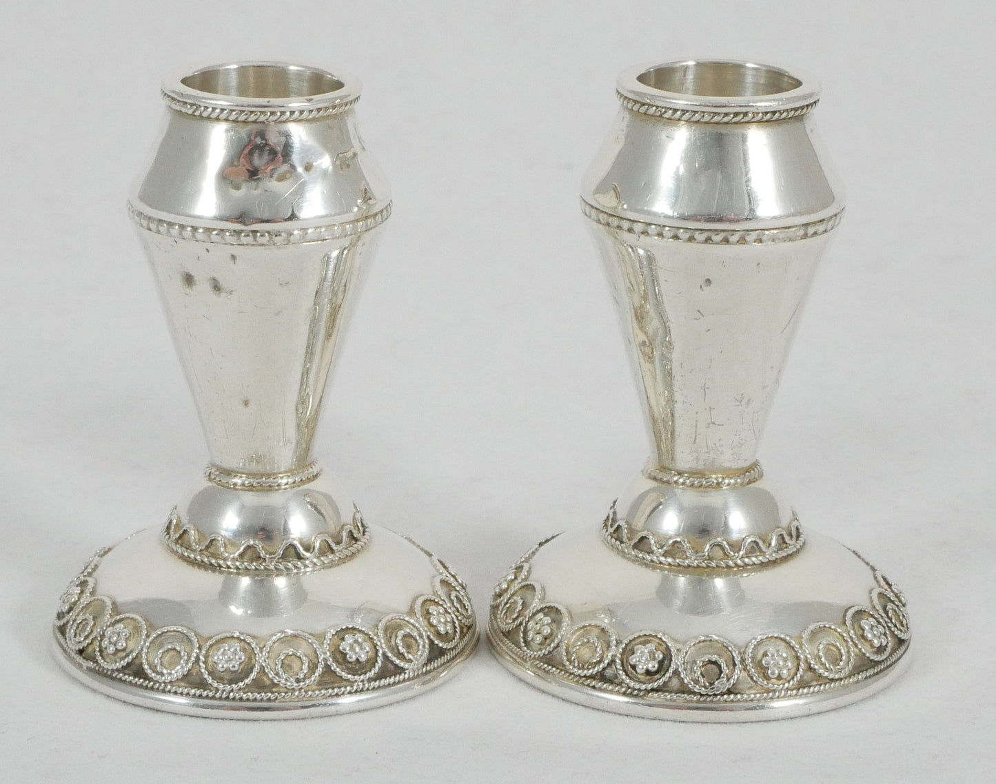 Vintage Pair of Zadok Arts Israel Sterling Silver Small Candlesticks Candle Set