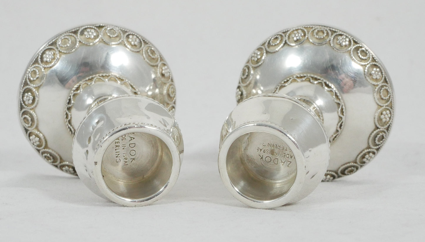 Vintage Pair of Zadok Arts Israel Sterling Silver Small Candlesticks Candle Set