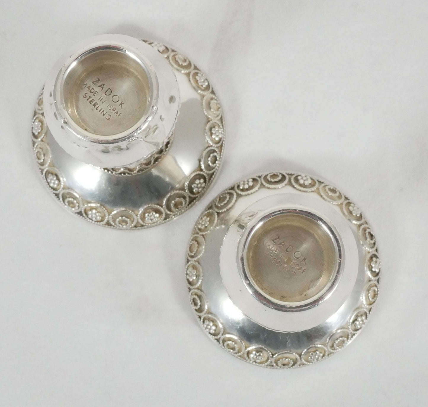 Vintage Pair of Zadok Arts Israel Sterling Silver Small Candlesticks Candle Set