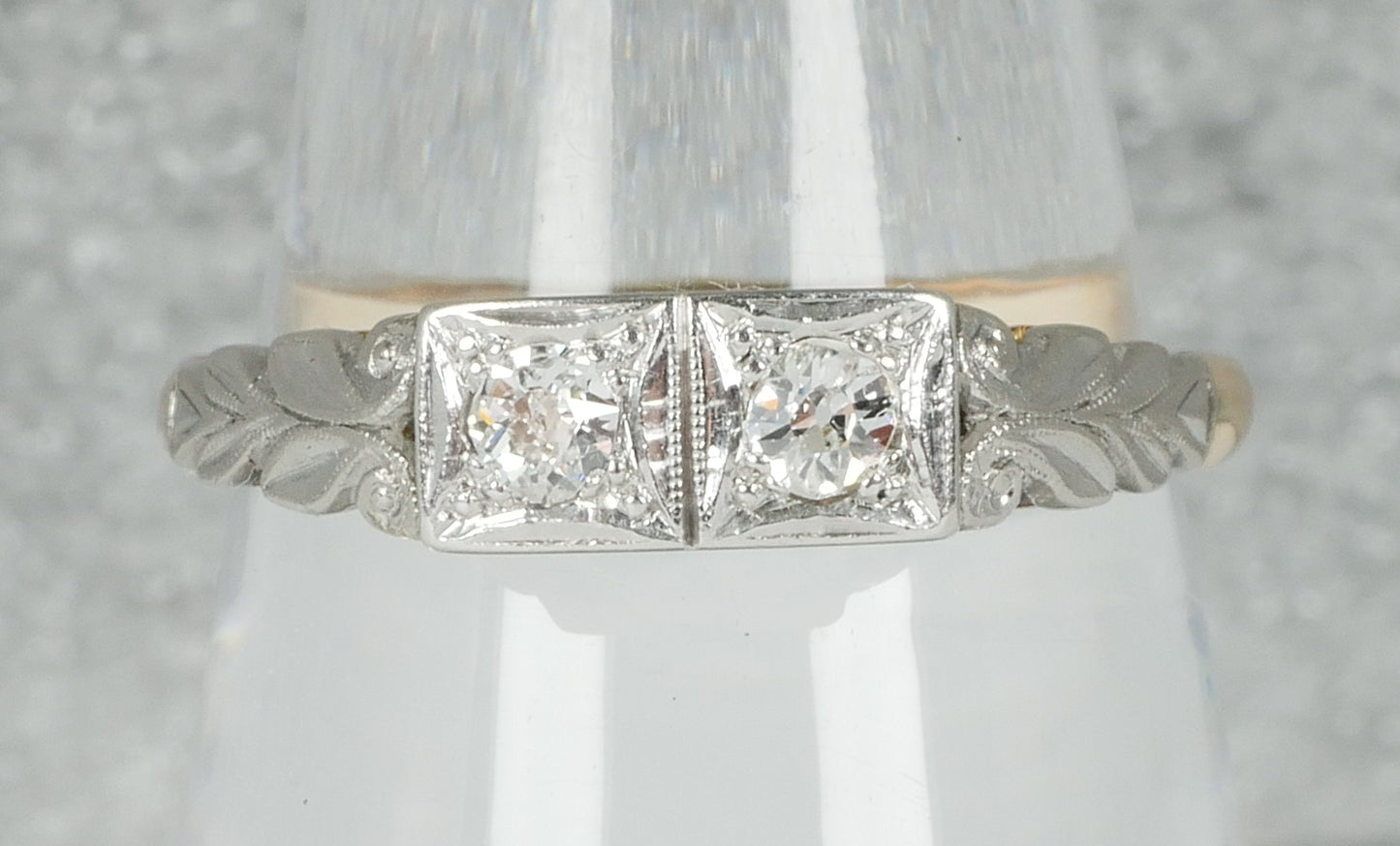 Antique Solid 18ct Yellow Gold & Platinum Toi et Moi 2 Diamond Ring Size 8 P 56