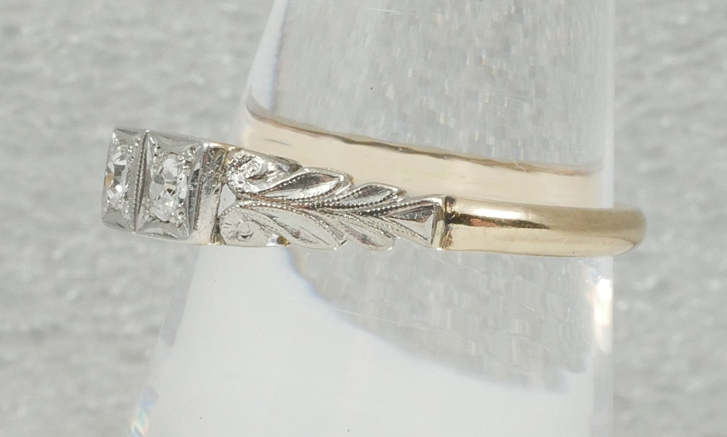 Antique Solid 18ct Yellow Gold & Platinum Toi et Moi 2 Diamond Ring Size 8 P 56
