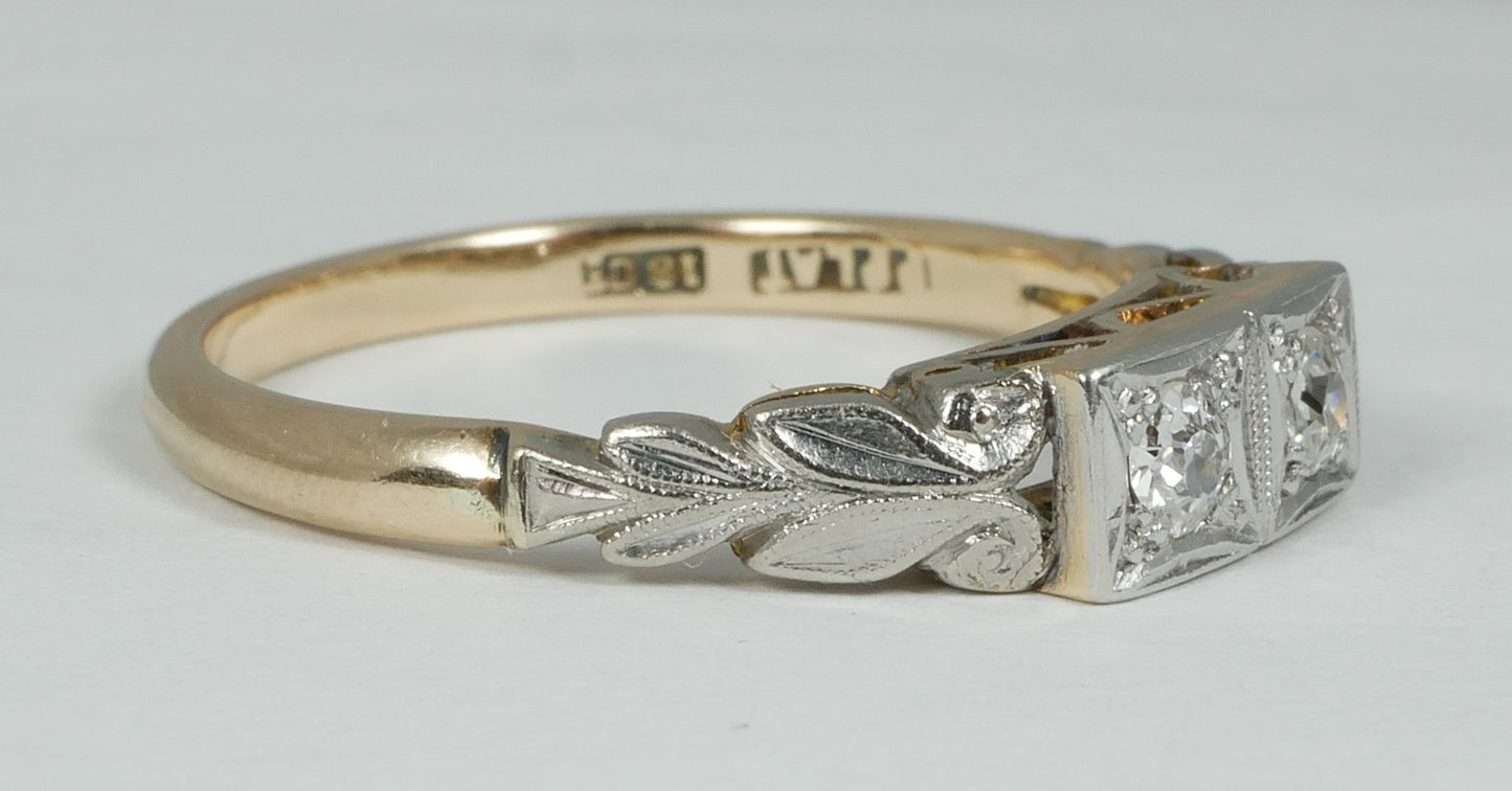 Antique Solid 18ct Yellow Gold & Platinum Toi et Moi 2 Diamond Ring Size 8 P 56