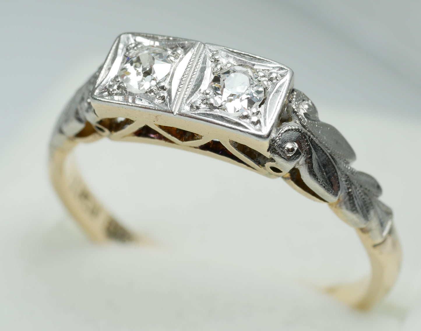 Antique Solid 18ct Yellow Gold & Platinum Toi et Moi 2 Diamond Ring Size 8 P 56