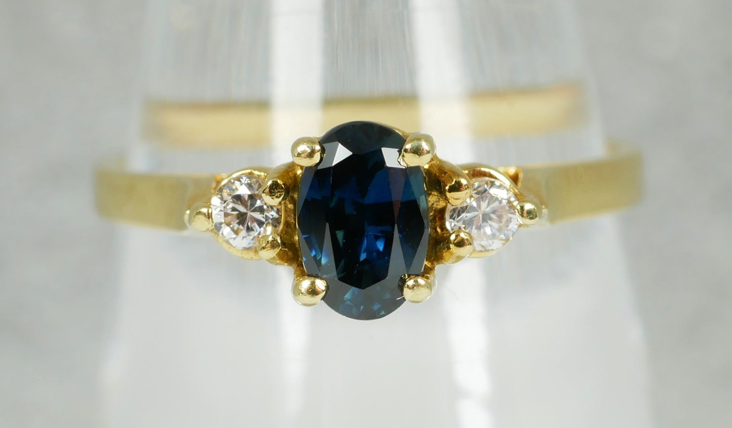 Modern Solid 18ct Yellow Gold Natural Blue Sapphire Dress Ring Size 6.5 M 52