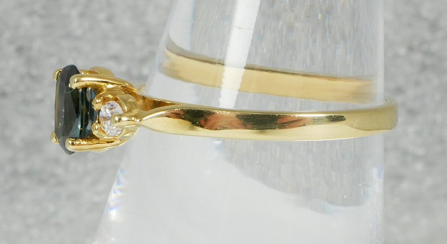 Modern Solid 18ct Yellow Gold Natural Blue Sapphire Dress Ring Size 6.5 M 52