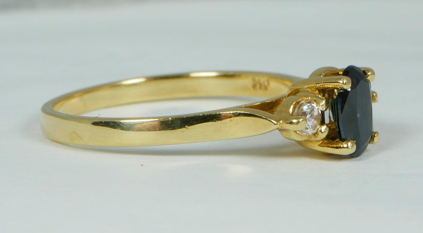 Modern Solid 18ct Yellow Gold Natural Blue Sapphire Dress Ring Size 6.5 M 52