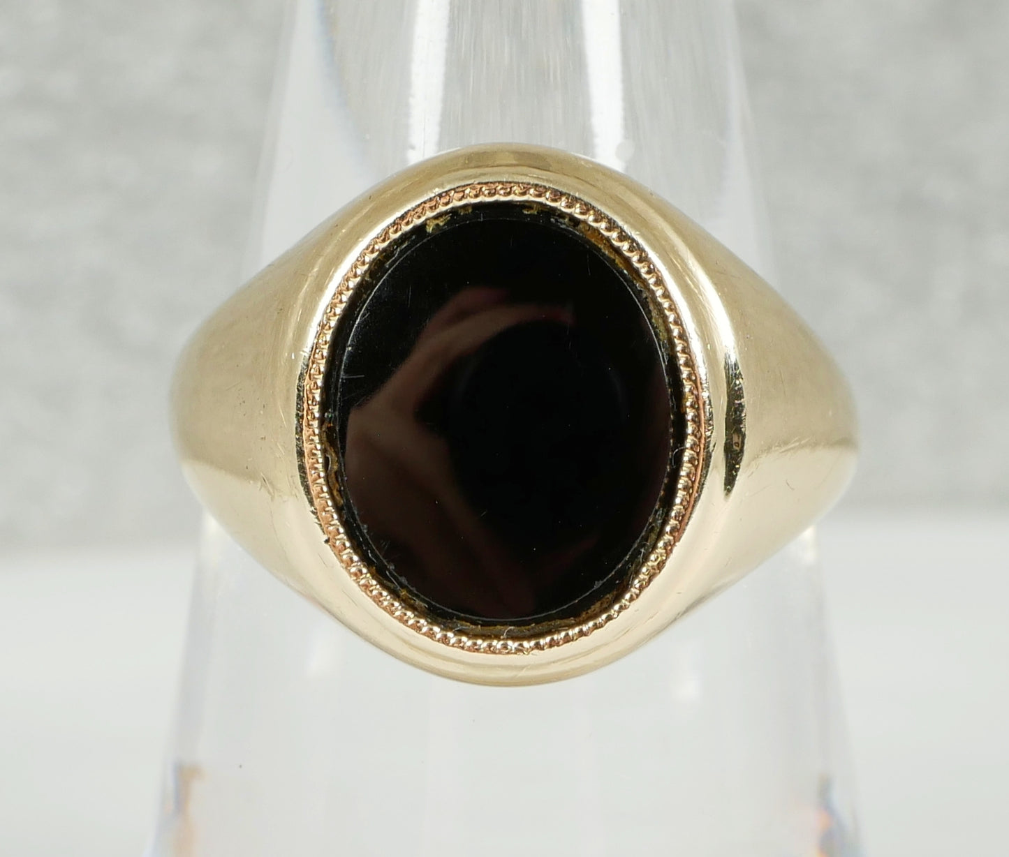 Antique Vintage Solid 12ct Yellow Gold & Oval Onyx Signet Dress Ring Size 8 P 56