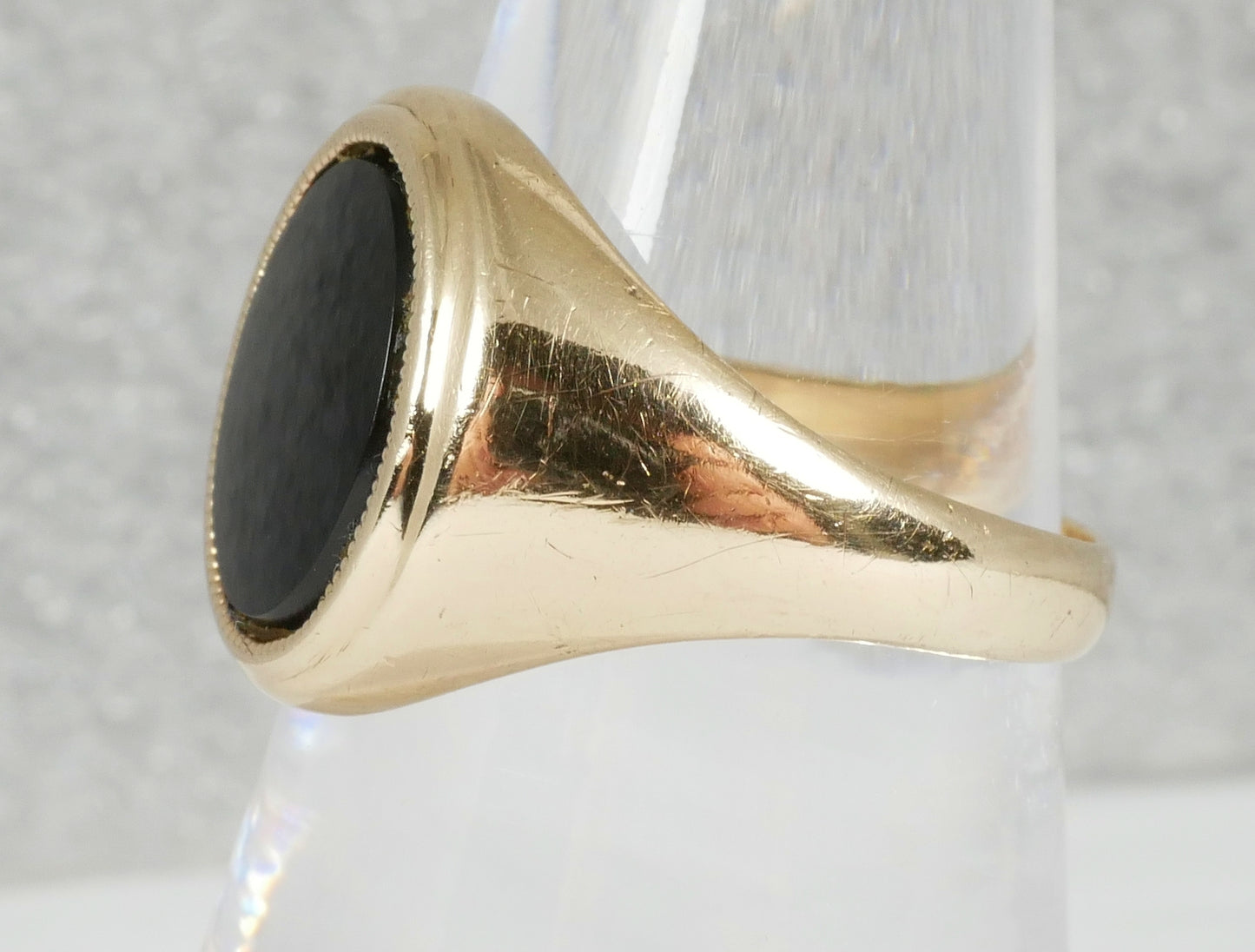 Antique Vintage Solid 12ct Yellow Gold & Oval Onyx Signet Dress Ring Size 8 P 56
