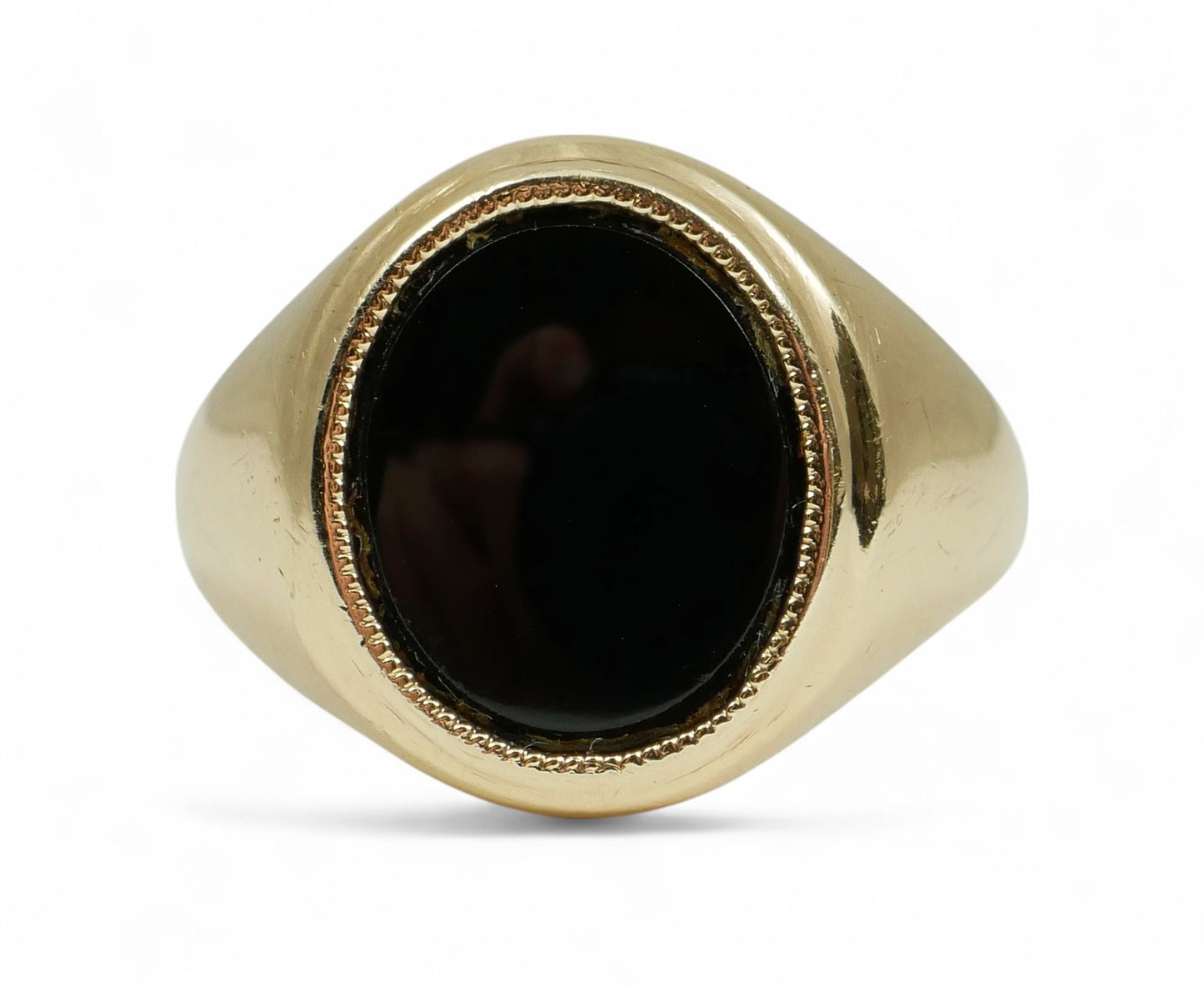 Antique Vintage Solid 12ct Yellow Gold & Oval Onyx Signet Dress Ring Size 8 P 56