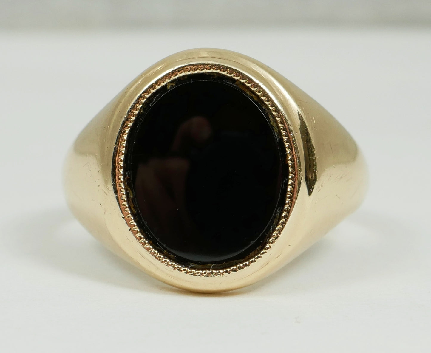 Antique Vintage Solid 12ct Yellow Gold & Oval Onyx Signet Dress Ring Size 8 P 56